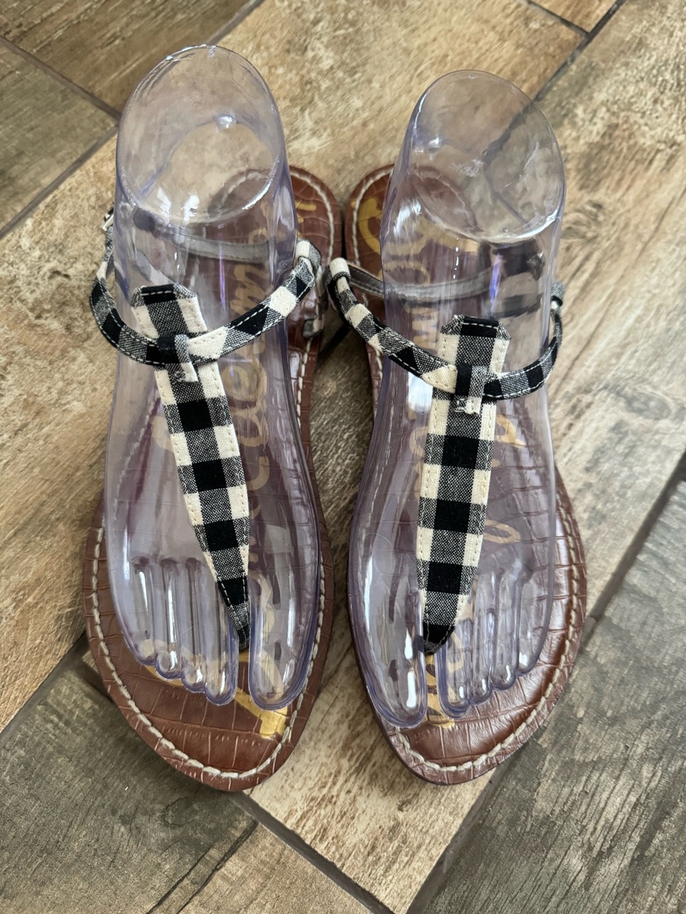 Sam Edelman Women’s Black & White Plaid T-Strap Sandals Size 8